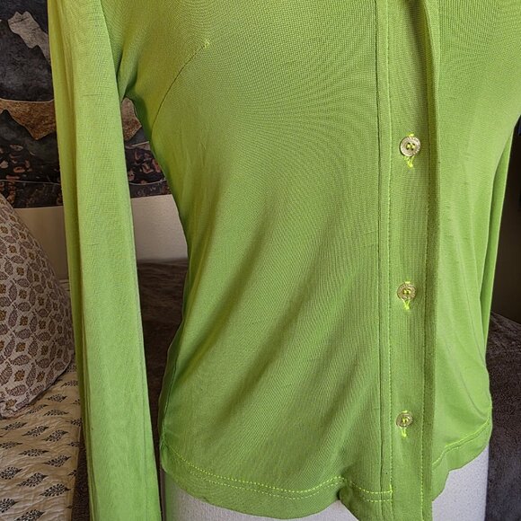 Dolce & Gabbana Jeans Women’s XS Sheer Lime Green Button Up Blouse Top Italy - Picture 6 of 16